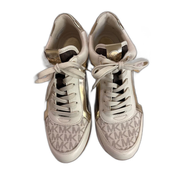 Michael Kors Women's White & Gold Sneakers | Comfortable, Stylish, Designer | Ca - Picture 1 of 8